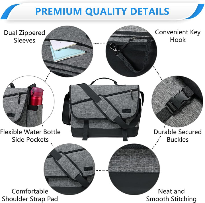 Comfortable water-resistant laptop messenger bag featuring a wide, adjustable strap for secure, hands-free carry.