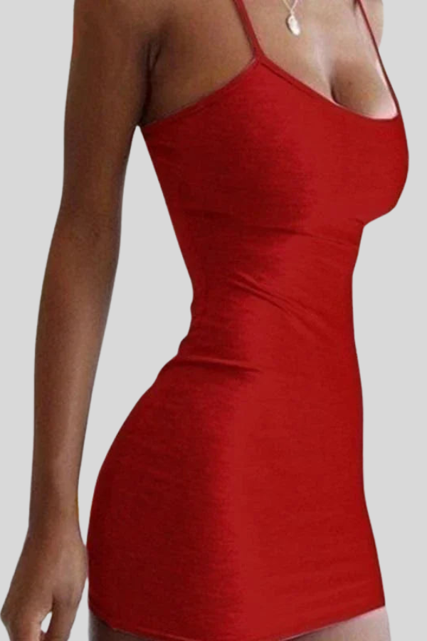 Women's sleeveless sleek bodycon mini dress with delicate spaghetti straps. Great for evening wear.