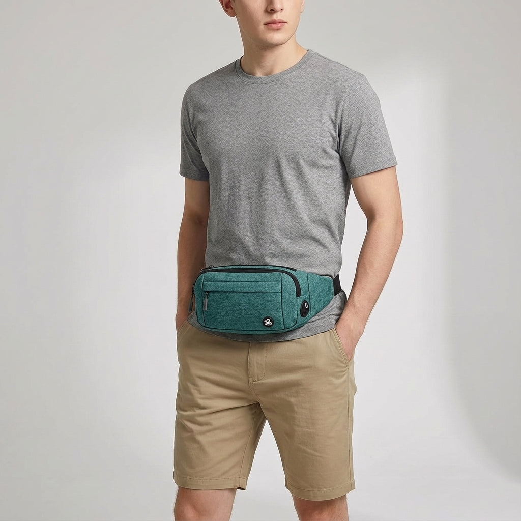 Hands-free waterproof waist pack for active lifestyles. Securely carry phone, keys, & cards while running or traveling.