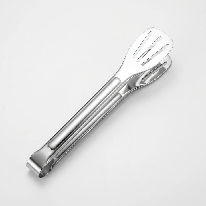 Unisex slotted cooking tongs for easy grilling, frying, and serving hot foods in the home kitchen.