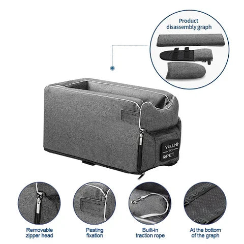 Cozy pet car seat for small dogs & cats, offers a safe & elevated view during car travels.