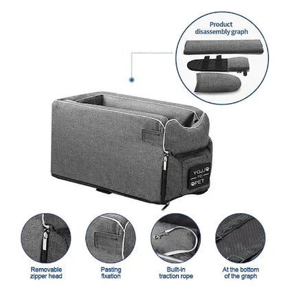 Cozy pet car seat for small dogs & cats, offers a safe & elevated view during car travels.