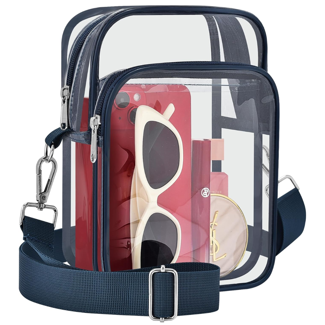 Fashionable women's clear PVC crossbody bag, perfect small transparent purse for events & daily use.