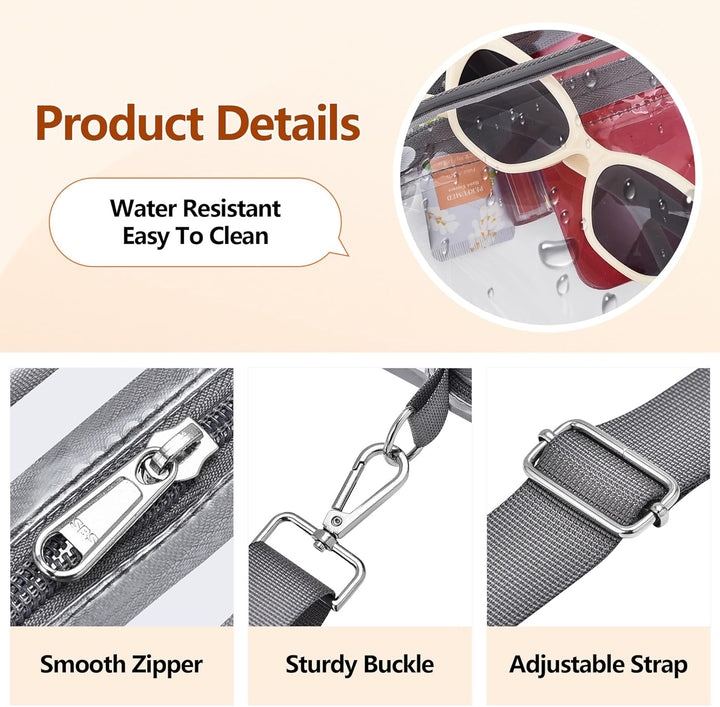 Small transparent event bag for women, a clear PVC crossbody purse with an adjustable & removable strap.