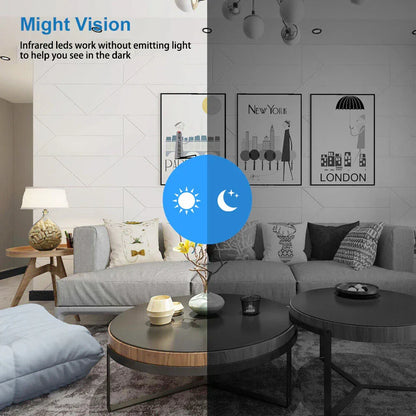 Small wireless camera, HD video, night vision & motion detection for home.