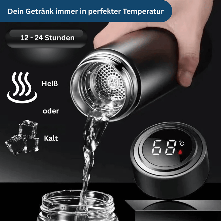 Eco-friendly smart thermos with LED temperature display, perfect portable travel mug.