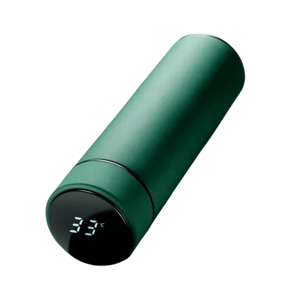 Smart travel mug, 500ml insulated stainless steel with clear digital temperature display.