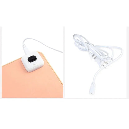 Heated mouse pad with temperature control, perfect for warming hands in cold home office or desk.