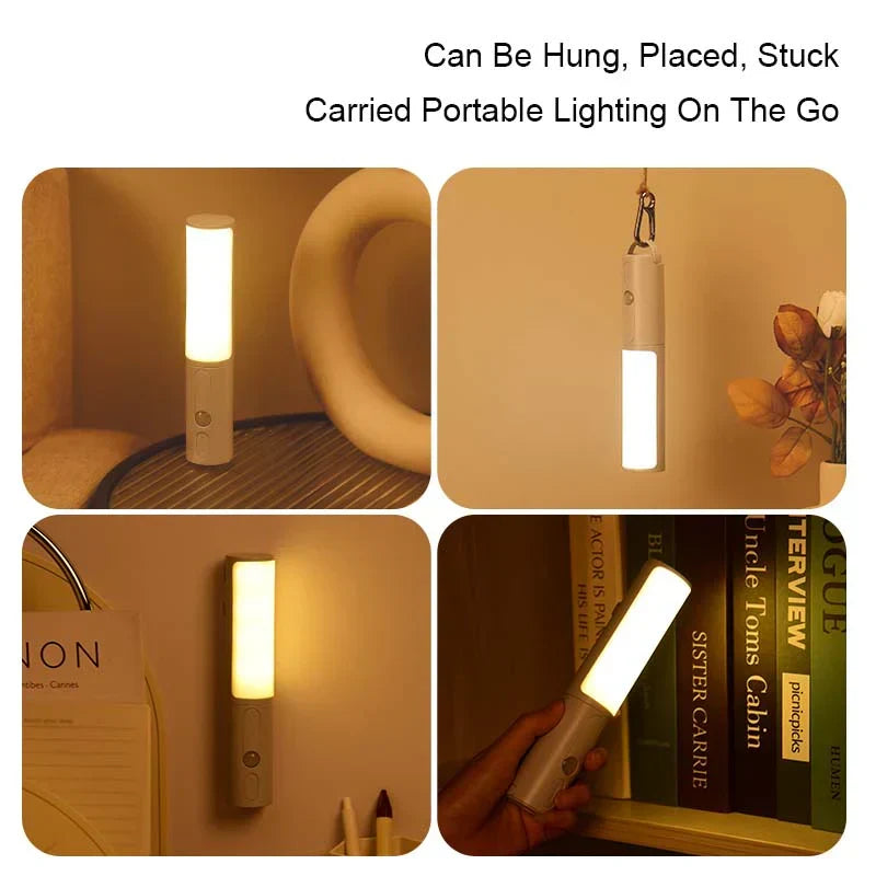 Rechargeable LED night light, motion-activated for dark spaces. Adjustable brightness for comfort.