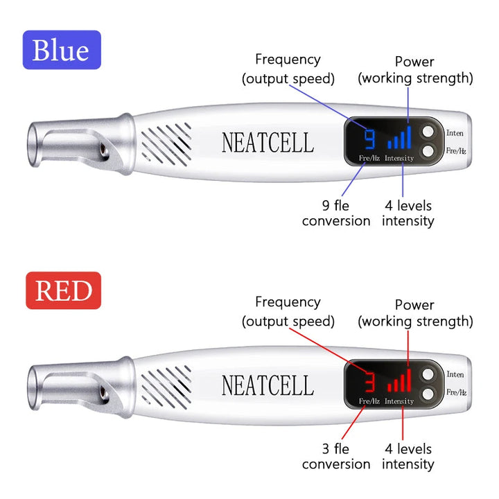 Picosecond laser pen targeting freckles, birthmarks, and pigmentation for clear, smooth skin.