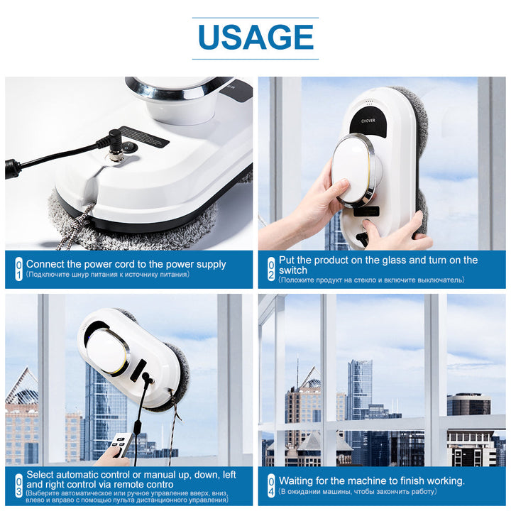 Slim robotic window cleaner with strong suction & auto cleaning function for spotless, streak-free windows.