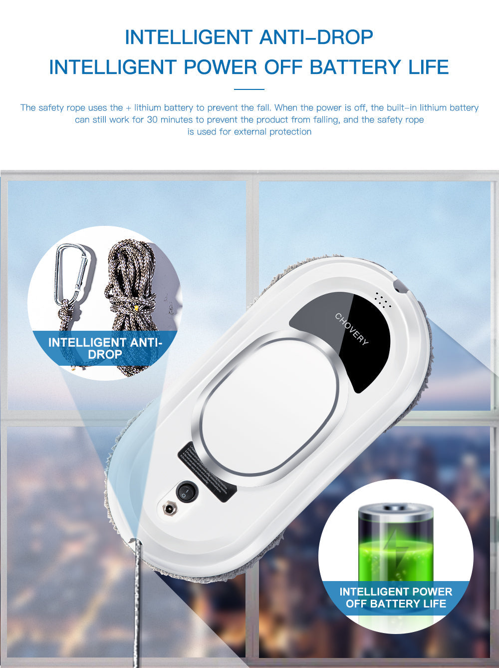 Smart robot window cleaner featuring remote control, automatic vacuum, and streak-free glass washing.