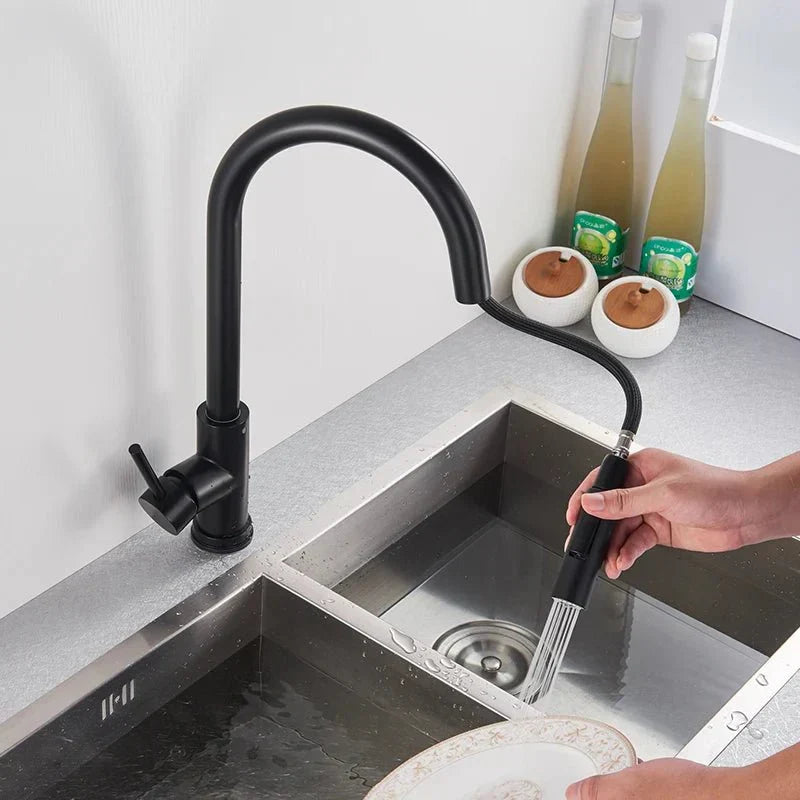 Sensor kitchen faucet with convenient pull-out sprayer. Touchless operation for a modern kitchen fixture.
