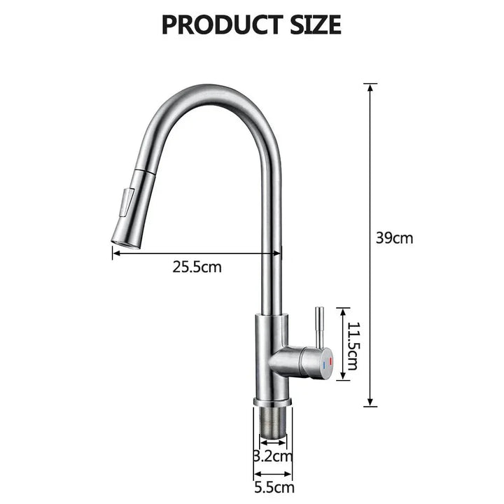 Modern smart sensor kitchen faucet. Stainless steel, touchless, pull-out sprayer for kitchen improvement.