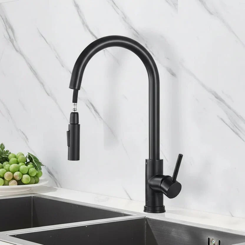 Sensor kitchen faucet, touchless smart design. Stainless steel with pull-out sprayer for modern kitchens.