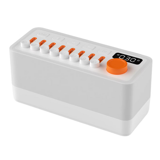 Smart sleep sound machine with white noise for relaxation, featuring customizable RGB light and sound therapy.