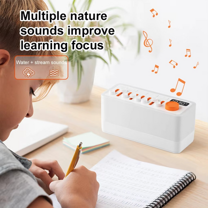 Universal smart sleep sound machine providing sound therapy with white noise and calming sounds for deep relaxation.