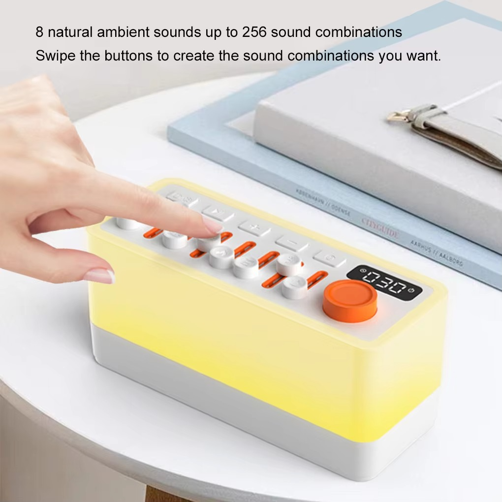 Smart sleep sound machine with RGB night light, a versatile device offering calming sounds for improved sleep and relaxation.