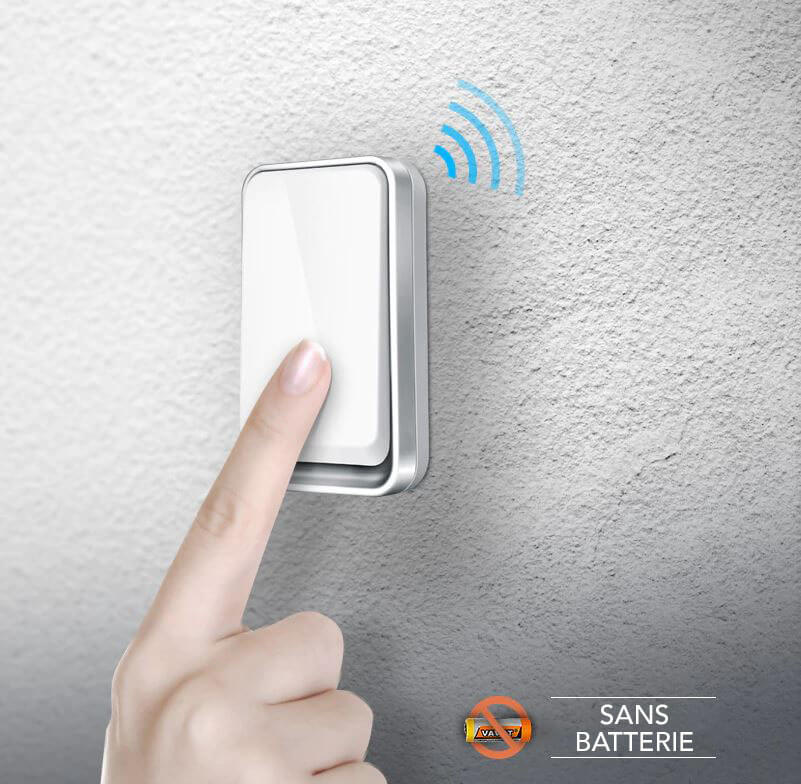 Battery-free wireless doorbell with kinetic energy power. Easy install for home/office, waterproof door chime.