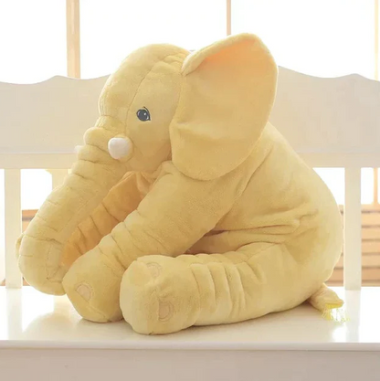 Cute elephant nursery pillow, an essential soft animal toy for peaceful infant sleep.