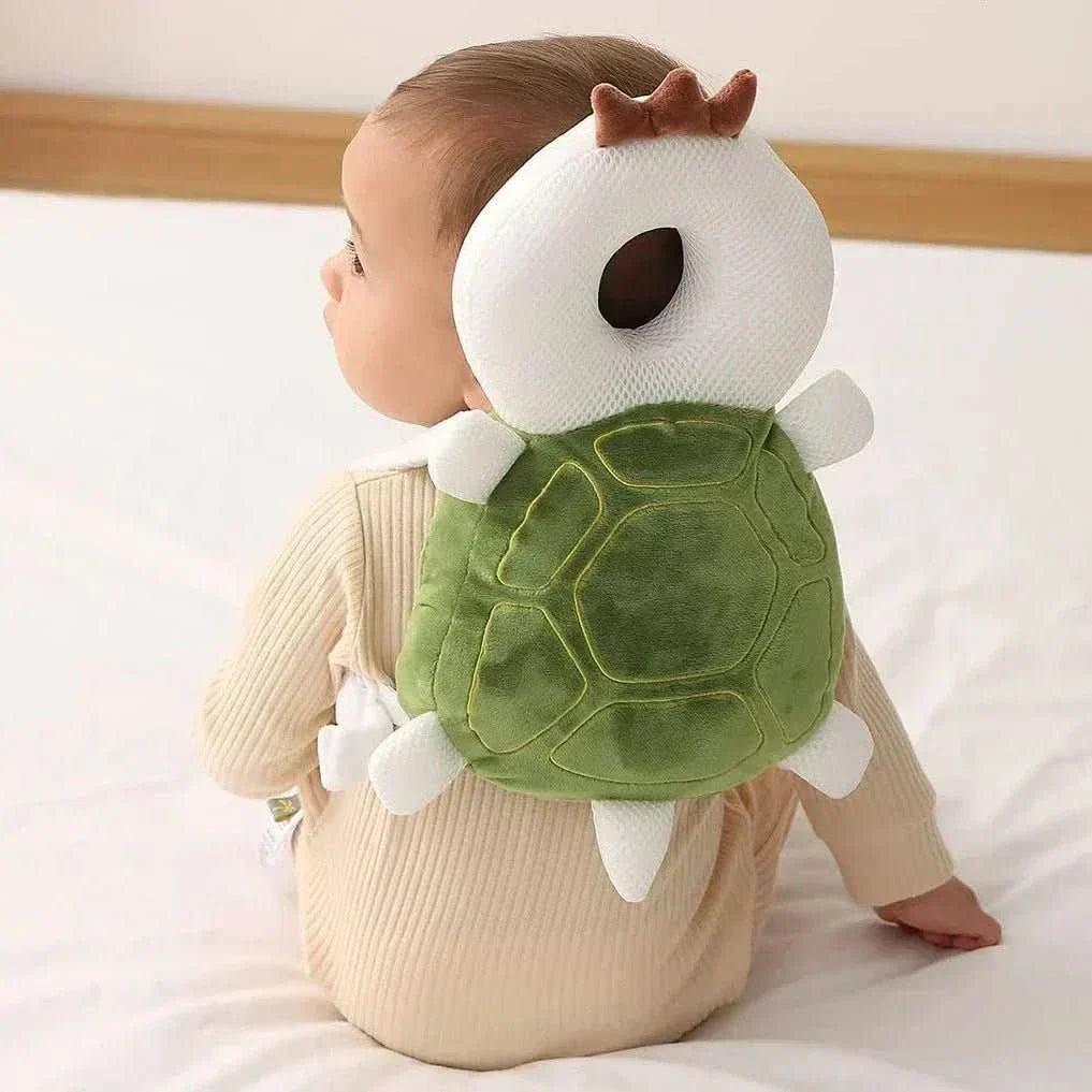 Baby safety head protector, soft and adjustable, prevents bumps and falls for crawling & walking infants.