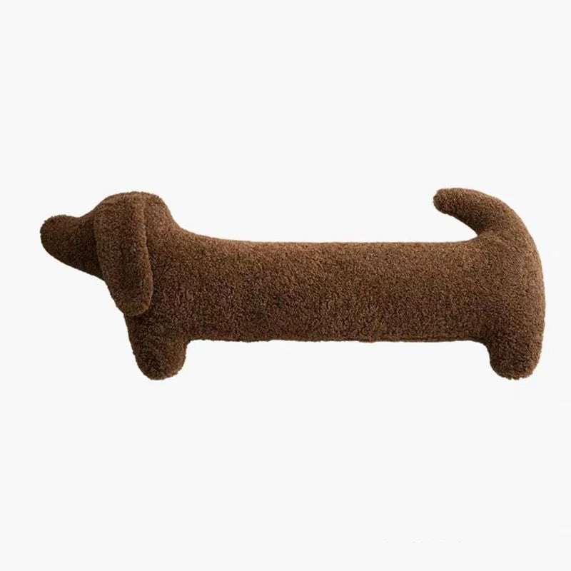 Cozy white Dachshund plush home decor pillow. Soft animal-shaped accent cushion for living rooms.