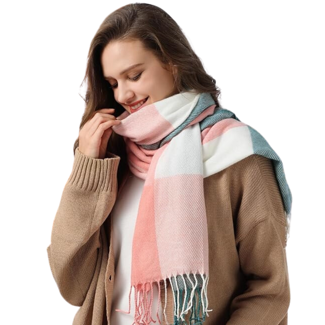 High-quality women's cashmere blend winter scarf, soft, warm, and durable plaid fashion wrap.