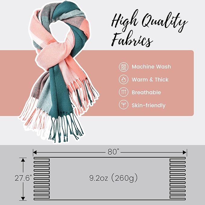Ultra-soft women's cashmere blend winter scarf, warm plaid wrap for ultimate comfort & style.