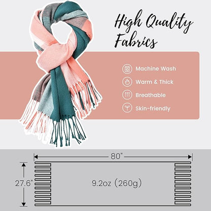 Ultra-soft women's cashmere blend winter scarf, warm plaid wrap for ultimate comfort & style.