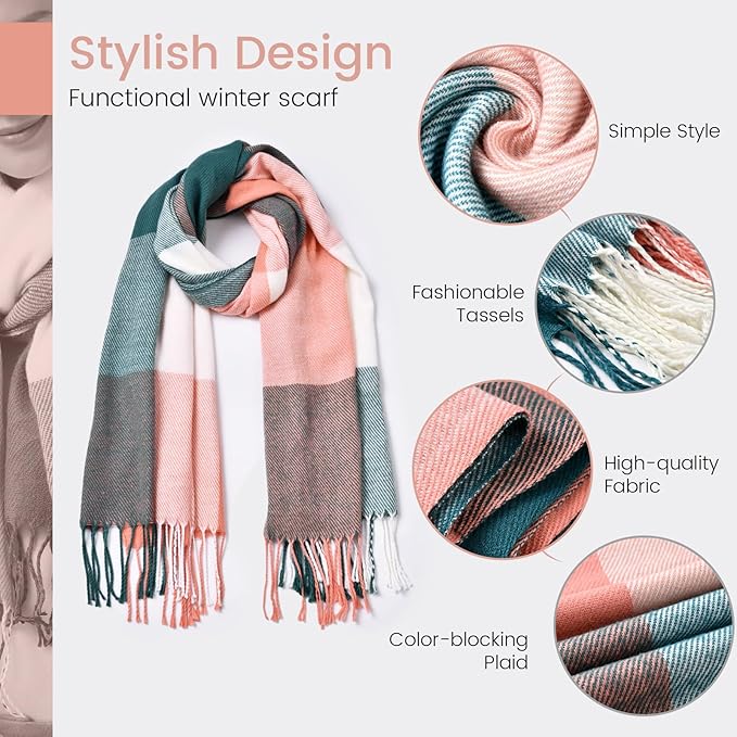 Beautiful checked pattern on a warm cashmere blend winter scarf for women. Soft and stylish.