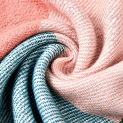 Premium women's cashmere blend winter scarf, soft, warm, and stylish plaid design fashion accessory.