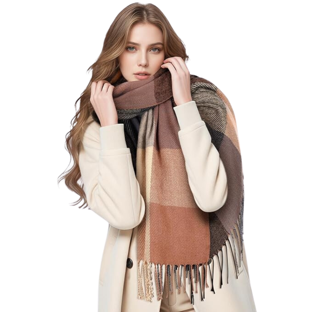 Close-up of soft cashmere blend winter scarf texture, showcasing the warm, cozy material.