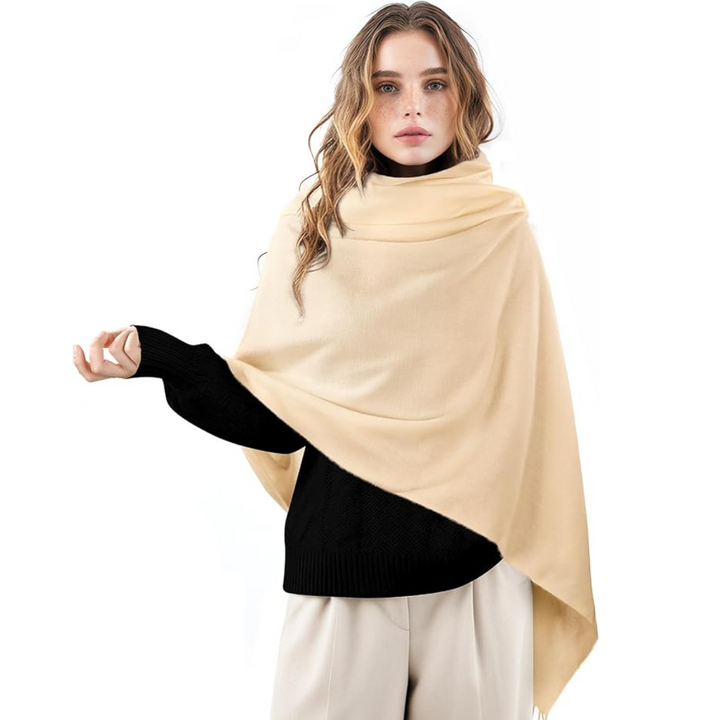 Cozy women's winter scarf, cashmere blend & warm plaid wrap for chilly autumn & winter days.