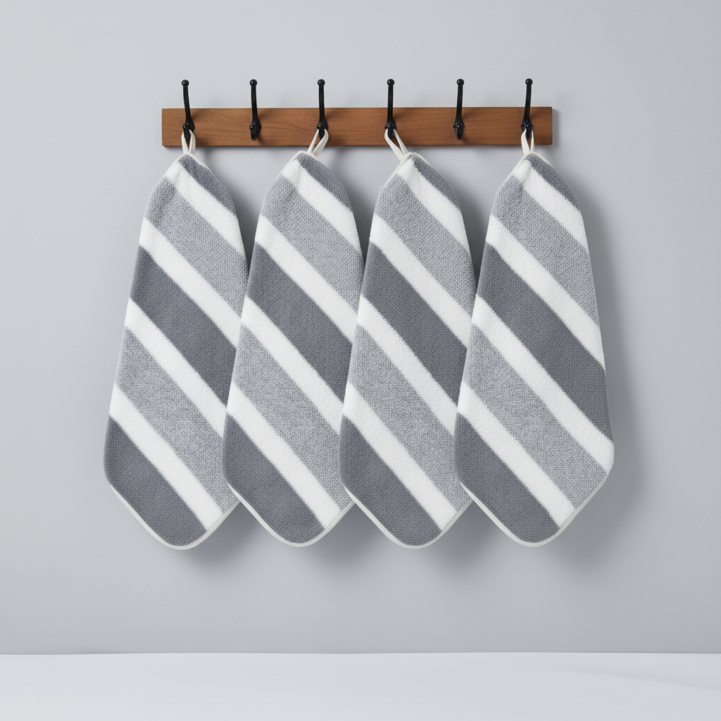 Coral fleece striped bath towels, ultra-soft, fast-drying, great for home decor.