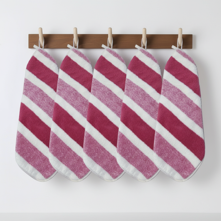 Bathroom decor: soft coral fleece striped towel set, absorbent & fast-drying.