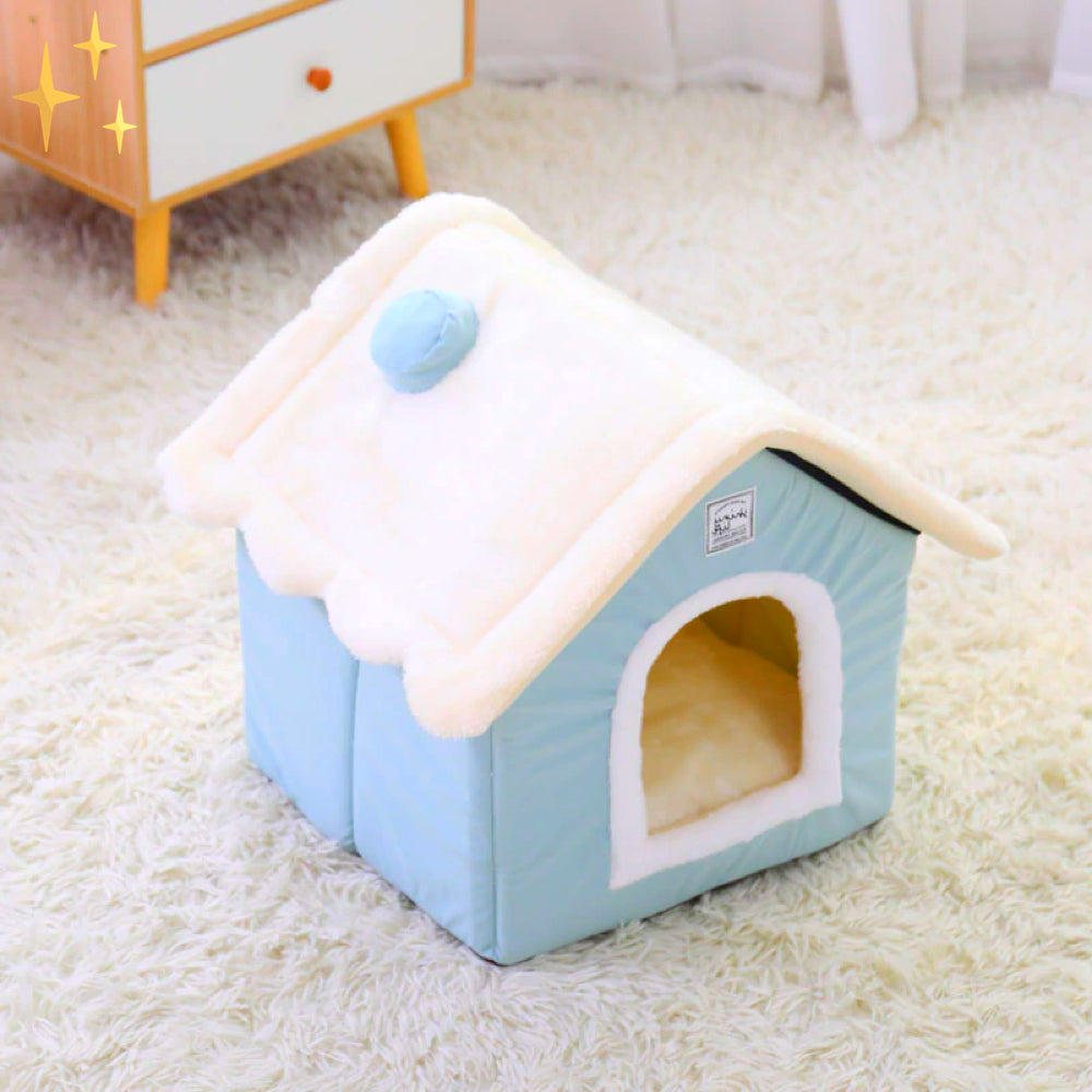 Plush DreamNest pet bed, a soft cozy house providing comfort and shelter for dogs & cats.