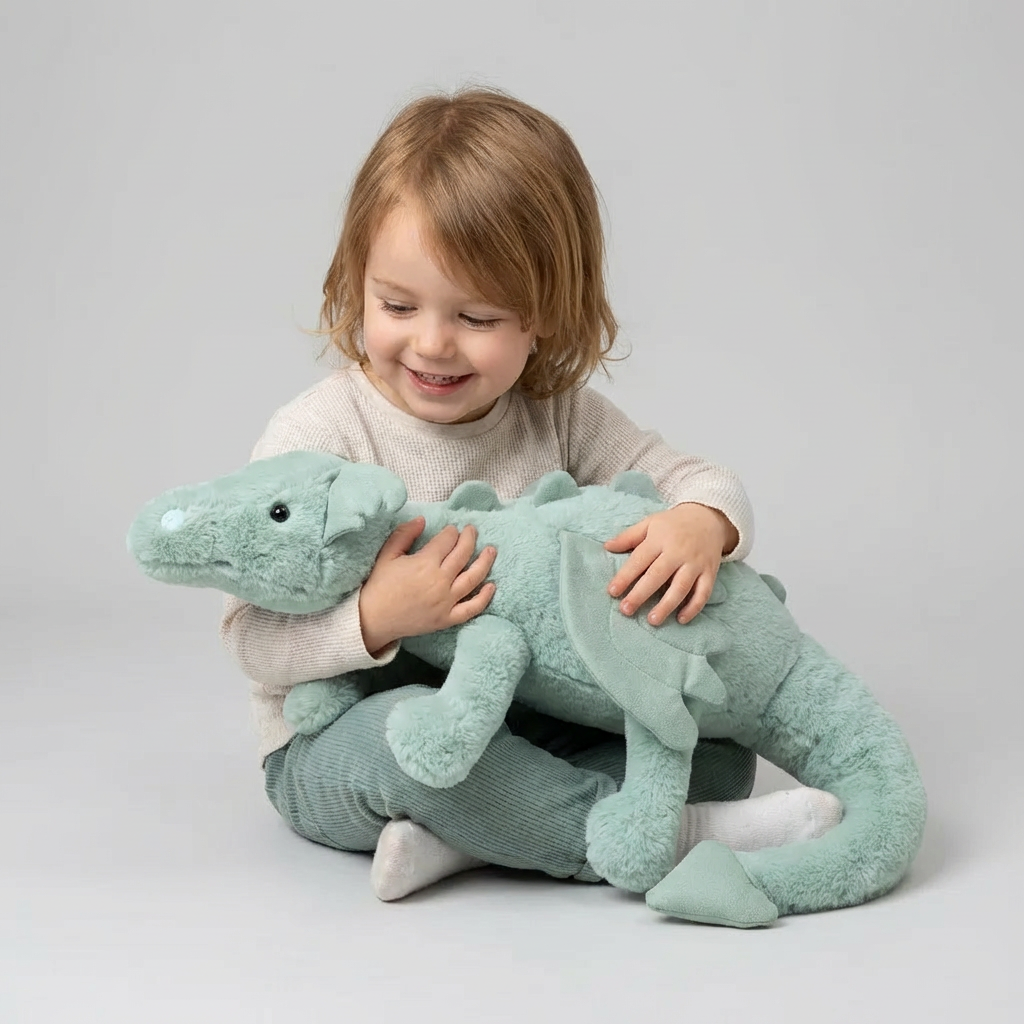 Adorable winged dragon stuffed animal, a soft fantasy plush toy ideal as a children's gift or playtime companion.