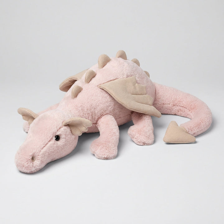 Charming kids' dragon plush toy, featuring soft fabric and wings, great for snuggles and imaginative playtime.