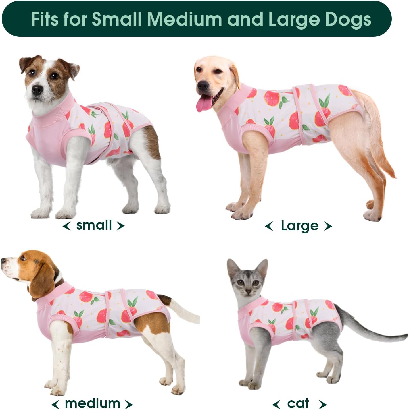 Full body pet recovery suit for dogs, protects surgical sites & promotes calm healing.