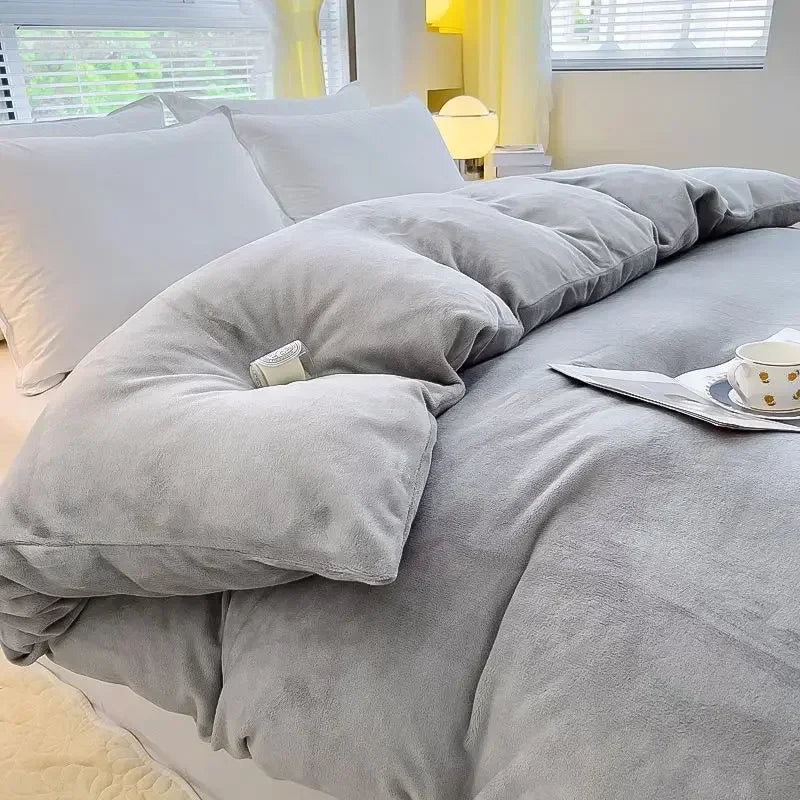 Cozy bedroom featuring a warm flannel fleece duvet cover, enhancing home decor with soft bedding for winter comfort.