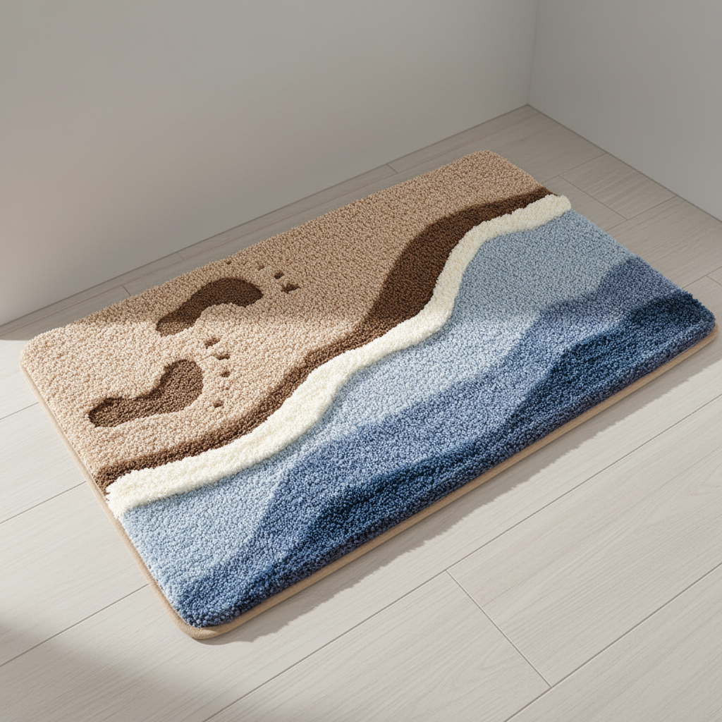 Soft plush bathroom floor mat in a neutral tone, providing ultimate comfort & absorbent non-slip safety for your feet.