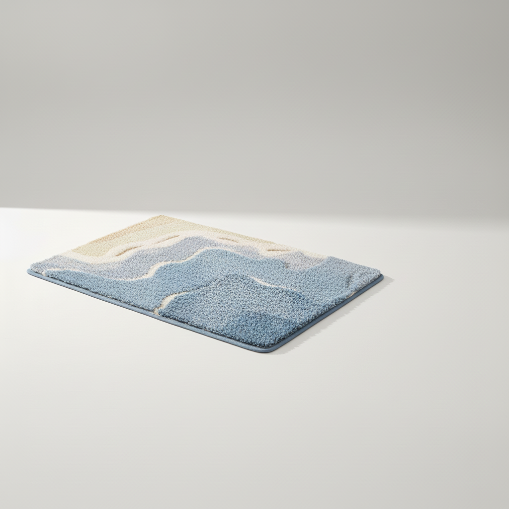 Cozy plush bathroom mat, perfect for stepping out of the shower. Absorbs water, offers non-slip comfort & style.