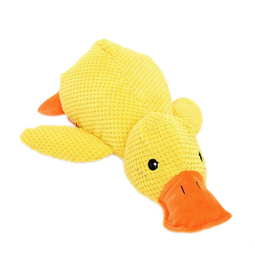 Soft plush duck dog toy designed to calm anxiety and reduce boredom for pets. Durable and fun for play.