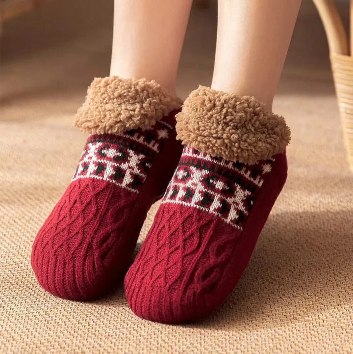 Chunky knit style plush house socks, offering unisex foot comfort for relaxing and staying warm at home.