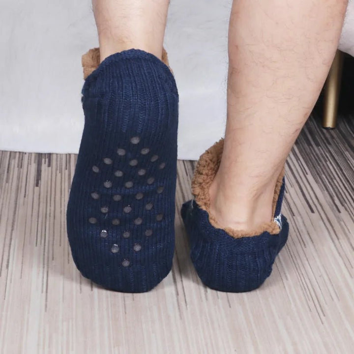 Warm winter plush house socks, perfect for cold floors, ensuring cozy foot comfort and indoor warmth.