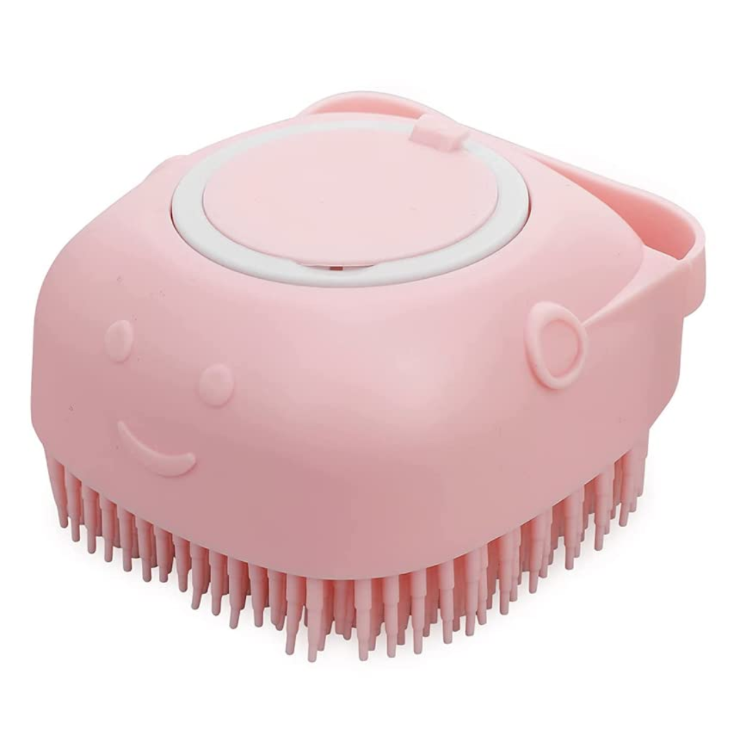 Gentle pet grooming bath brush with soft silicone bristles, perfect for dog & cat massage and deep cleaning.