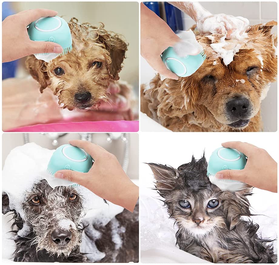 Silicone grooming tool for dogs & cats, a soft bath brush for effective cleaning & soothing pet massage experience.