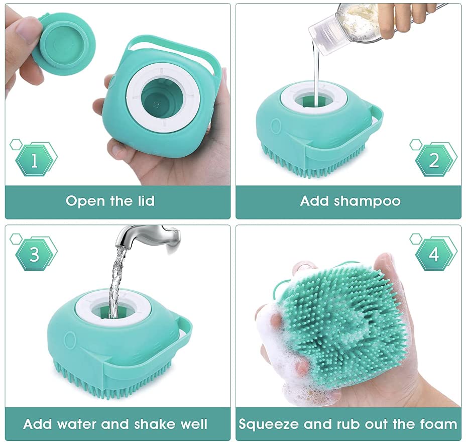 Soft silicone pet grooming bath brush for dogs and cats. Essential animal care tool for shedding & cleaning.