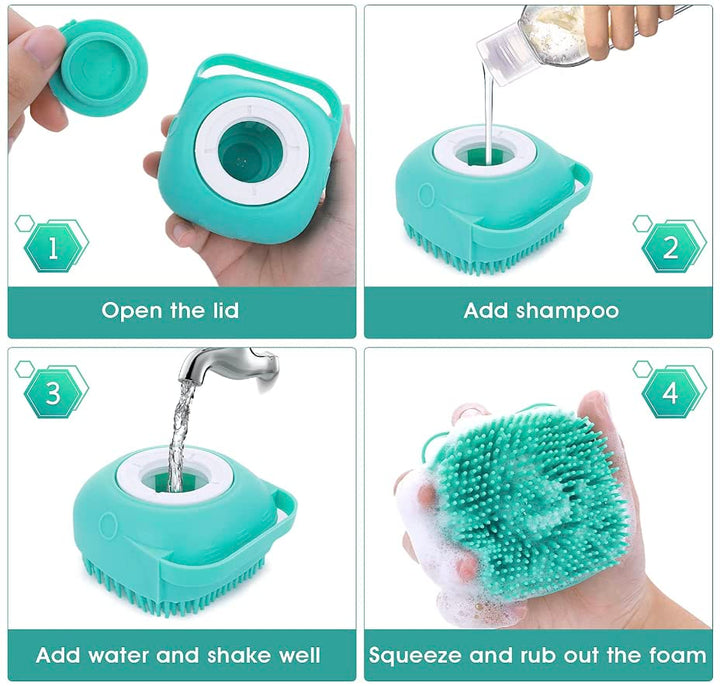 Soft silicone pet grooming bath brush for dogs and cats. Essential animal care tool for shedding & cleaning.
