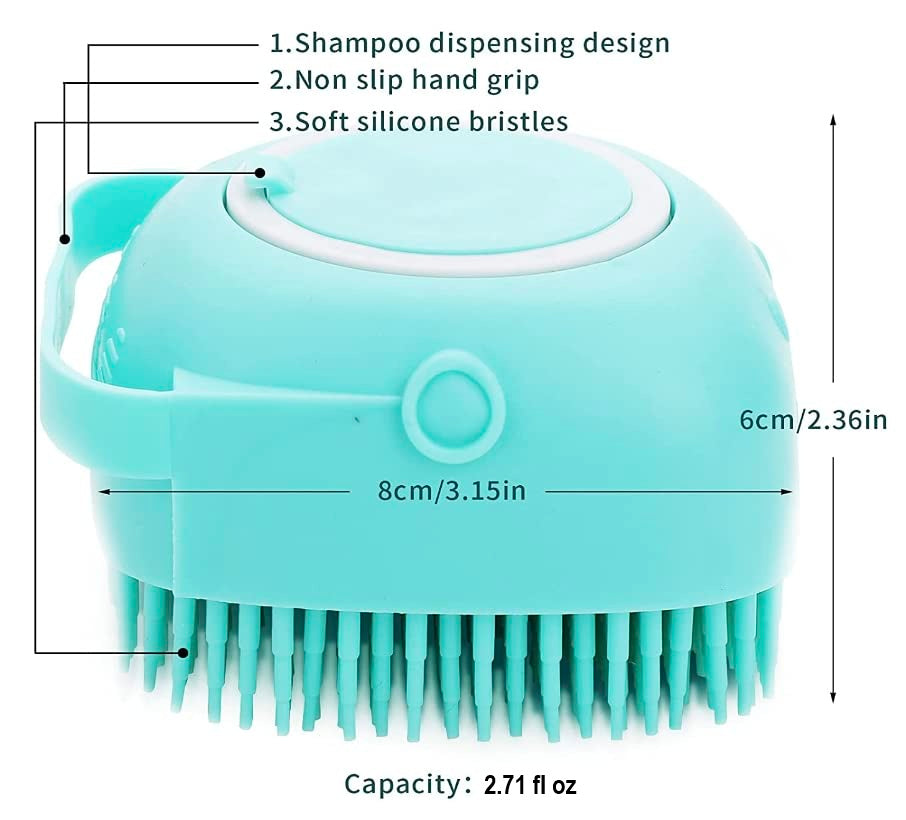 Ergonomic soft silicone pet grooming brush for dogs & cats, providing a gentle massage during bath time.